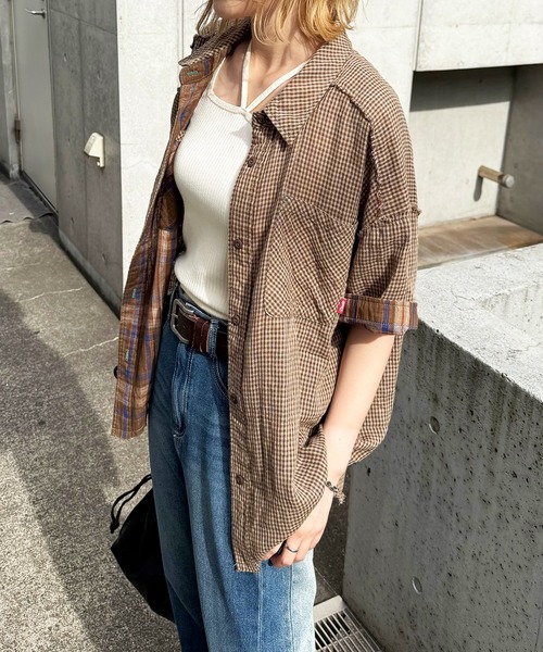 DOUBLE NAME（ダブルネーム）の「ダブルフェイスチェック リバーシブルシャツ（シャツ/ブラウス・レディース・ブラウン/レッド/グリーン・FREE）」の12枚目の写真