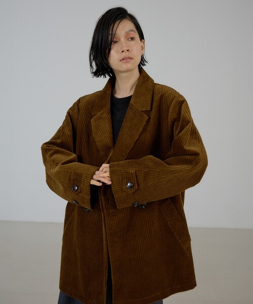 NOMINE(ノミネ)の「太畝コーデュロイ ジャコット| ジャケット/コート兼用(ステンカラーコート・レディース・ダークネイビー/ブラウン/グレイッシュブルー・フリー)」の12枚目の写真