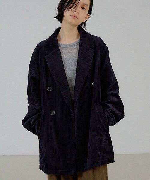 NOMINE(ノミネ)の「太畝コーデュロイ ジャコット| ジャケット/コート兼用(ステンカラーコート・レディース・ダークネイビー/ブラウン/グレイッシュブルー・フリー)」の20枚目の写真