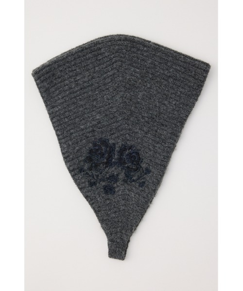 SLY(スライ)の「FLOWER EMBROIDERED KNIT SCARF フラワーエンブロイダリードニットスカーフ 秋服(ニットキャップ/ビーニー・レディース・ブラック/杢グレー・FREE)」の1枚目の写真