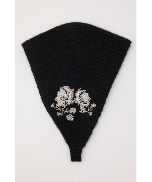 SLY(スライ)の「FLOWER EMBROIDERED KNIT SCARF フラワーエンブロイダリードニットスカーフ 秋服(ニットキャップ/ビーニー・レディース・ブラック/杢グレー・FREE)」の4枚目の写真