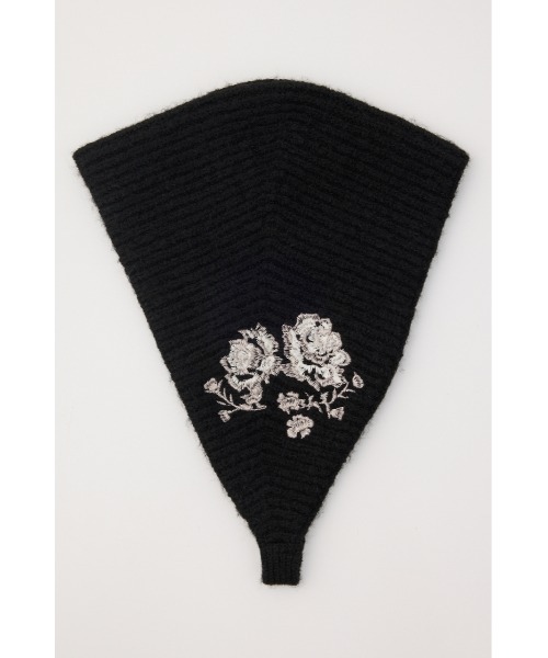 SLY(スライ)の「FLOWER EMBROIDERED KNIT SCARF フラワーエンブロイダリードニットスカーフ 秋服(ニットキャップ/ビーニー・レディース・ブラック/杢グレー・FREE)」の5枚目の写真