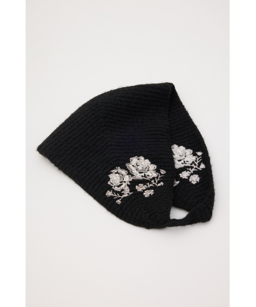 SLY(スライ)の「FLOWER EMBROIDERED KNIT SCARF フラワーエンブロイダリードニットスカーフ 秋服(ニットキャップ/ビーニー・レディース・ブラック/杢グレー・FREE)」の6枚目の写真