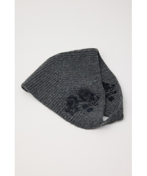 SLY(スライ)の「FLOWER EMBROIDERED KNIT SCARF フラワーエンブロイダリードニットスカーフ 秋服(ニットキャップ/ビーニー・レディース・ブラック/杢グレー・FREE)」の12枚目の写真