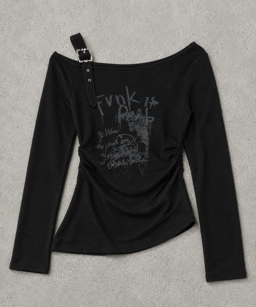 SPINNS(スピンズ)の「長袖オフショルカットソー/肩ベルト/ストリート女子(Tシャツ/カットソー・レディース・チャコール/ホワイト/ブラック・ONESIZE)」の7枚目の写真