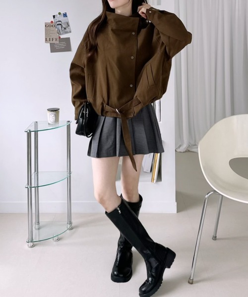 Ada.(エイダ)の「裾ベルト付き スタンドカラー スナップボタン ブルゾン(ブルゾン・レディース・ブラウン/ベージュ/ブラック・FREE)」の9枚目の写真