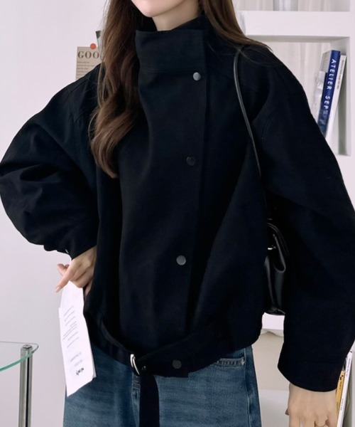 Ada.(エイダ)の「裾ベルト付き スタンドカラー スナップボタン ブルゾン(ブルゾン・レディース・ブラウン/ベージュ/ブラック・FREE)」の14枚目の写真