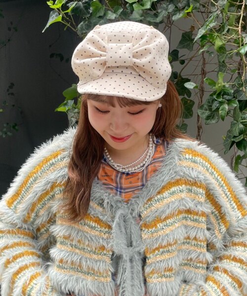 HELLO.SANFRANCISCO(ハローサンフランシスコ)の「【HELLO.SANFRANCISCO】BIGリボンドット柄コーデュロイキャップ(キャップ・レディース・ベージュ/ピンク・ONE SIZE)」の6枚目の写真