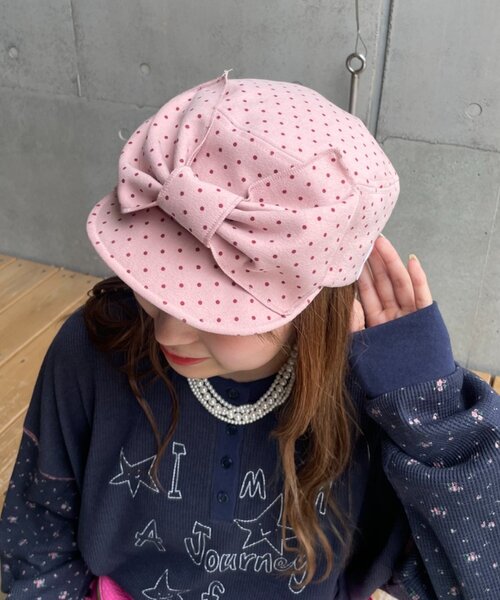 HELLO.SANFRANCISCO(ハローサンフランシスコ)の「【HELLO.SANFRANCISCO】BIGリボンドット柄コーデュロイキャップ(キャップ・レディース・ベージュ/ピンク・ONE SIZE)」の16枚目の写真