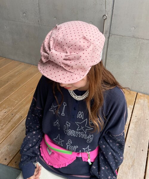 HELLO.SANFRANCISCO(ハローサンフランシスコ)の「【HELLO.SANFRANCISCO】BIGリボンドット柄コーデュロイキャップ(キャップ・レディース・ベージュ/ピンク・ONE SIZE)」の17枚目の写真