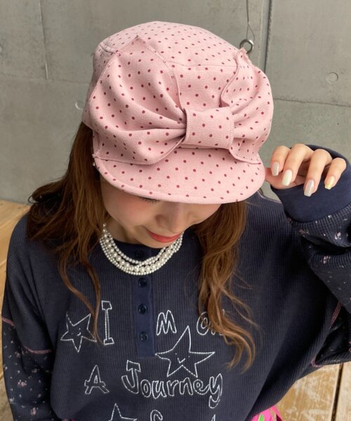 HELLO.SANFRANCISCO(ハローサンフランシスコ)の「【HELLO.SANFRANCISCO】BIGリボンドット柄コーデュロイキャップ(キャップ・レディース・ベージュ/ピンク・ONE SIZE)」の18枚目の写真