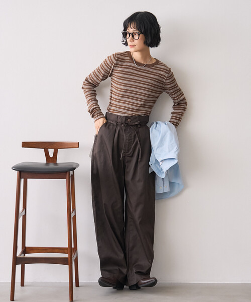 FREAK'S STORE(フリークスストア)の「ウォッシャブル ボーダークルーネックニット/リブニット(ニット/セーター・レディース・ワインレッド/ベージュ/ネイビー/オフホワイト・フリ-)」の6枚目の写真