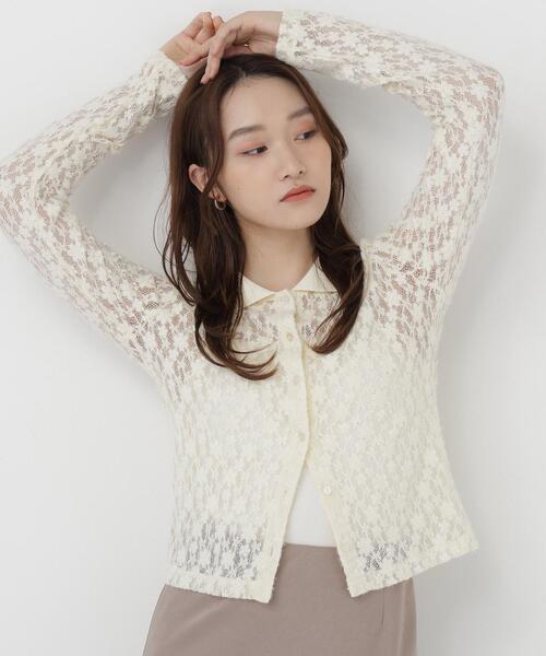 NATURAL BEAUTY BASIC(ナチュラルビューティーベーシック)の「シャツカラー起毛レースカットソー(Tシャツ/カットソー・レディース・オフホワイト/ブラック・FREE)」の2枚目の写真
