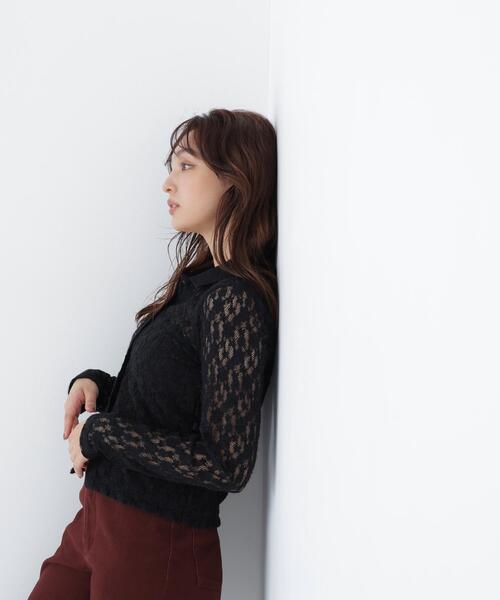 NATURAL BEAUTY BASIC(ナチュラルビューティーベーシック)の「シャツカラー起毛レースカットソー(Tシャツ/カットソー・レディース・オフホワイト/ブラック・FREE)」の11枚目の写真