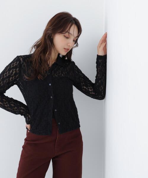 NATURAL BEAUTY BASIC(ナチュラルビューティーベーシック)の「シャツカラー起毛レースカットソー(Tシャツ/カットソー・レディース・オフホワイト/ブラック・FREE)」の13枚目の写真