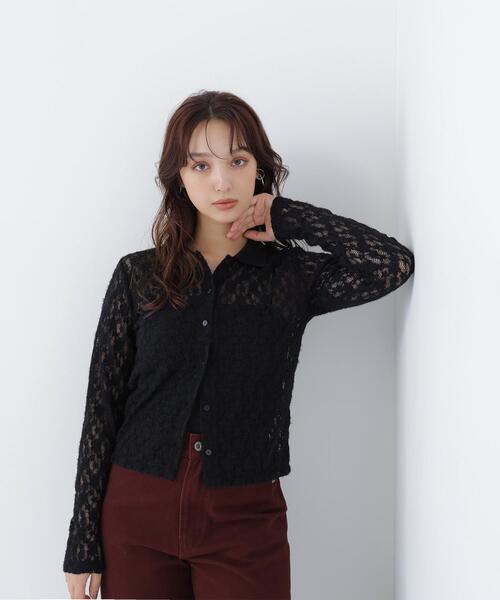 NATURAL BEAUTY BASIC(ナチュラルビューティーベーシック)の「シャツカラー起毛レースカットソー(Tシャツ/カットソー・レディース・オフホワイト/ブラック・FREE)」の15枚目の写真