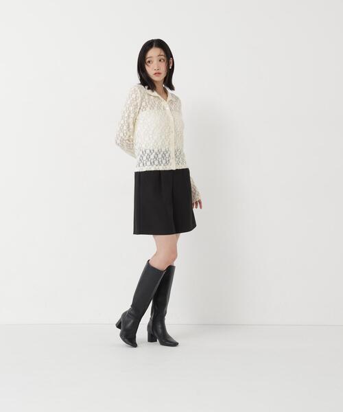NATURAL BEAUTY BASIC(ナチュラルビューティーベーシック)の「シャツカラー起毛レースカットソー(Tシャツ/カットソー・レディース・オフホワイト/ブラック・FREE)」の3枚目の写真