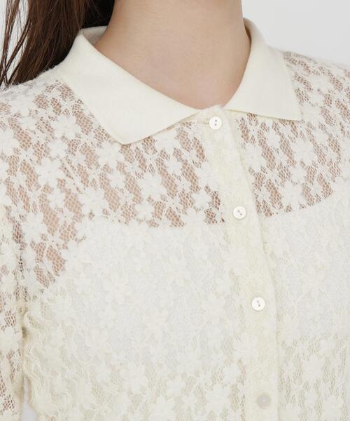 NATURAL BEAUTY BASIC(ナチュラルビューティーベーシック)の「シャツカラー起毛レースカットソー(Tシャツ/カットソー・レディース・オフホワイト/ブラック・FREE)」の6枚目の写真