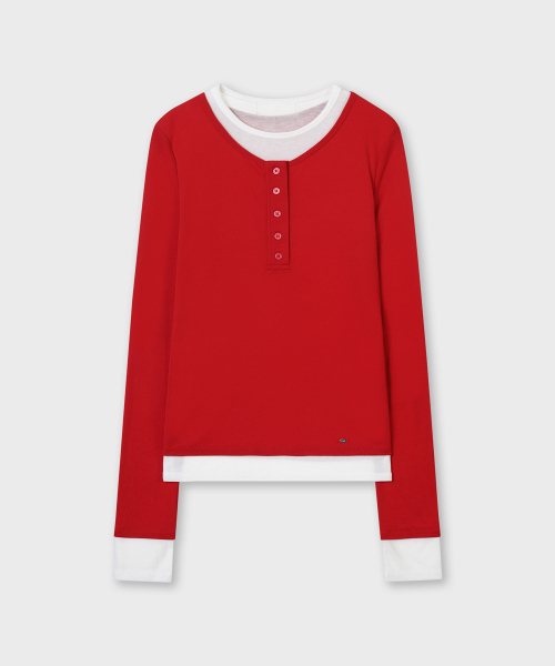 PLAC WOMEN(プレイス・ウィメン)の「レイヤードヘンリーロングスリーブレッド(Tシャツ/カットソー・レディース・レッド・O/S)」の4枚目の写真