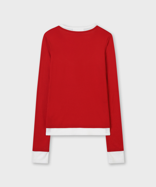 PLAC WOMEN(プレイス・ウィメン)の「レイヤードヘンリーロングスリーブレッド(Tシャツ/カットソー・レディース・レッド・O/S)」の5枚目の写真