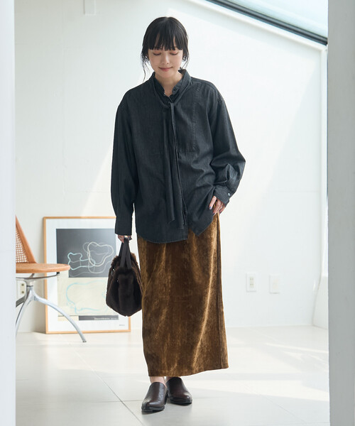 FREAK'S STORE(フリークスストア)の「フラットコーデュロイスカート/イージースカート(スカート・レディース・ブラック/チャコール/ベージュ・フリ-)」の4枚目の写真