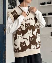 HOOK -original- 「猫何匹いる?」バイカラーニットベスト