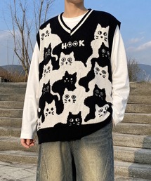 HOOK -original- 「猫何匹いる?」バイカラーニットベスト
