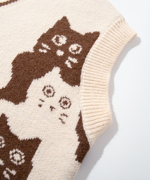 HOOK(フック)の「HOOK -original- 「猫何匹いる?」バイカラーニットベスト(ベスト・メンズ・ブラック/ベージュ・XL/M/L)」の14枚目の写真