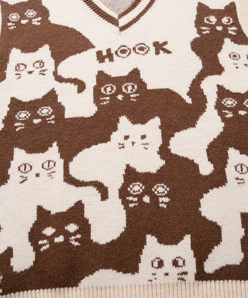 HOOK(フック)の「HOOK -original- 「猫何匹いる?」バイカラーニットベスト(ベスト・メンズ・ブラック/ベージュ・XL/M/L)」の13枚目の写真