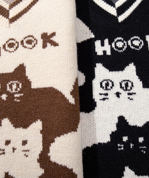 HOOK(フック)の「HOOK -original- 「猫何匹いる?」バイカラーニットベスト(ベスト・メンズ・ブラック/ベージュ・XL/M/L)」の12枚目の写真
