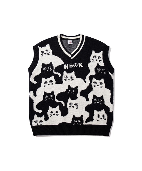 HOOK(フック)の「HOOK -original- 「猫何匹いる?」バイカラーニットベスト(ベスト・メンズ・ブラック/ベージュ・XL/M/L)」の21枚目の写真
