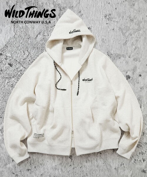 WILD THINGS(ワイルドシングス)の「WILD THINGS/ワイルドシングス 限定展開 別注 ジップパーカー / スウェット(パーカー・メンズ・ブラック/グレイッシュベージュ/スミクロ/アッシュグレー・LARGE/SMALL/MEDIUM)」の3枚目の写真