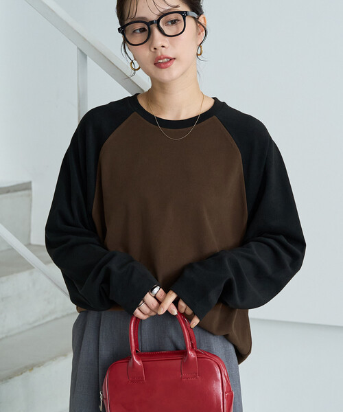 FREAK'S STORE(フリークスストア)の「限定展開 起毛 フライス 配色 ラグラン ルーズ プルオーバー(Tシャツ/カットソー・レディース・ブラウン/ピンク/オフホワイト/ナチュラル/ライトグレー・フリ-)」の1枚目の写真