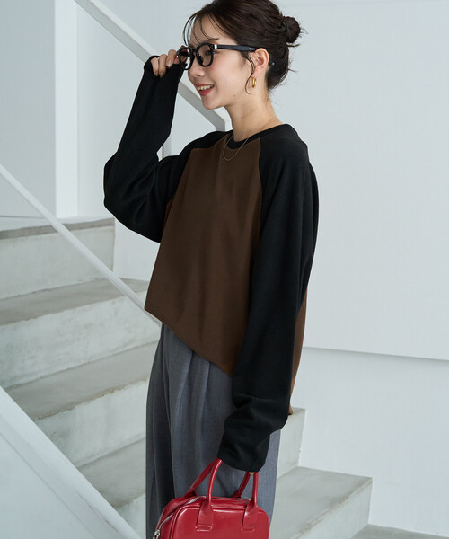 FREAK'S STORE(フリークスストア)の「限定展開 起毛 フライス 配色 ラグラン ルーズ プルオーバー(Tシャツ/カットソー・レディース・ブラウン/ピンク/オフホワイト/ナチュラル/ライトグレー・フリ-)」の6枚目の写真