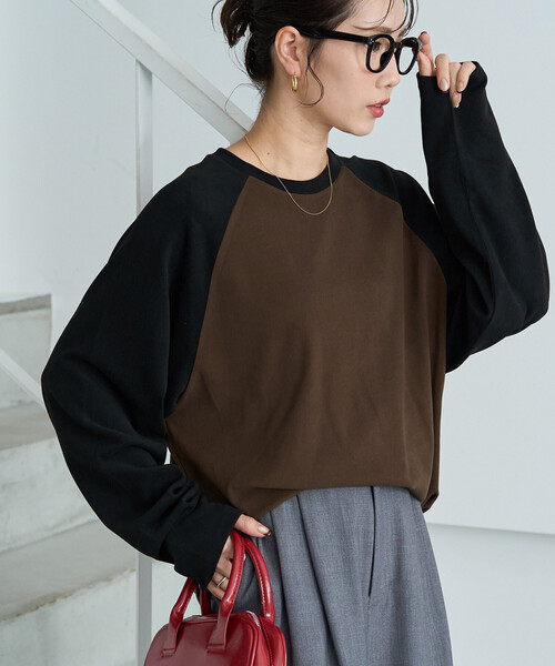 FREAK'S STORE(フリークスストア)の「限定展開 起毛 フライス 配色 ラグラン ルーズ プルオーバー(Tシャツ/カットソー・レディース・ブラウン/ピンク/オフホワイト/ナチュラル/ライトグレー・フリ-)」の8枚目の写真