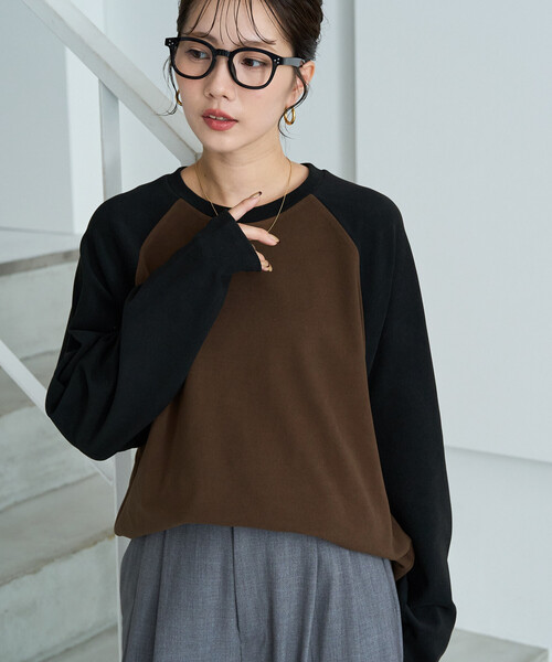 FREAK'S STORE(フリークスストア)の「限定展開 起毛 フライス 配色 ラグラン ルーズ プルオーバー(Tシャツ/カットソー・レディース・ブラウン/ピンク/オフホワイト/ナチュラル/ライトグレー・フリ-)」の16枚目の写真