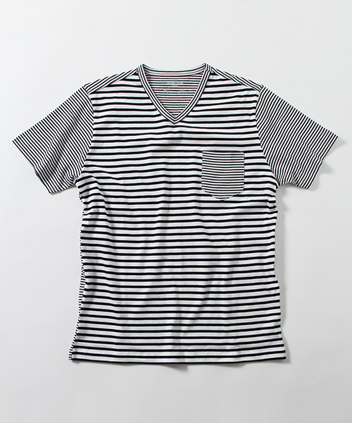 GLOBAL WORK(グローバルワーク)の「【高品質素材使用】スーピマボーダーVネックT/707598(Tシャツ/カットソー・メンズ・グレー/ネイビー/ダークグレー/ダークブルー/ブルー・SMALL/LARGE/X-LARGE/MEDIUM)」の3枚目の写真