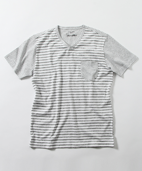 GLOBAL WORK(グローバルワーク)の「【高品質素材使用】スーピマボーダーVネックT/707598(Tシャツ/カットソー・メンズ・グレー/ネイビー/ダークグレー/ダークブルー/ブルー・SMALL/LARGE/X-LARGE/MEDIUM)」の1枚目の写真