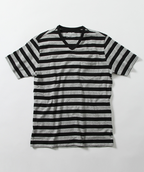 GLOBAL WORK(グローバルワーク)の「【高品質素材使用】スーピマボーダーVネックT/707598(Tシャツ/カットソー・メンズ・グレー/ネイビー/ダークグレー/ダークブルー/ブルー・SMALL/LARGE/X-LARGE/MEDIUM)」の2枚目の写真
