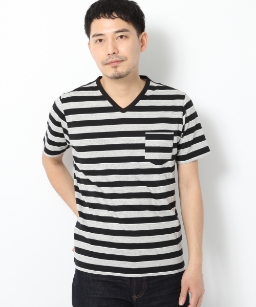 GLOBAL WORK(グローバルワーク)の「【高品質素材使用】スーピマボーダーVネックT/707598(Tシャツ/カットソー・メンズ・グレー/ネイビー/ダークグレー/ダークブルー/ブルー・SMALL/LARGE/X-LARGE/MEDIUM)」の16枚目の写真