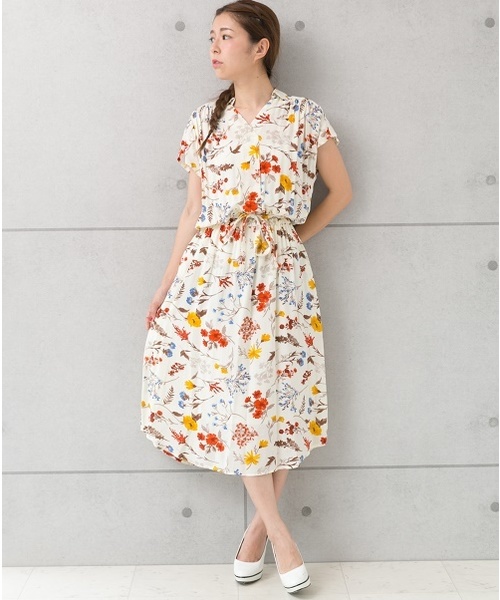 Preferir プレフェリール の 花柄 フレンチスリーブ マキシワンピース ロング マキシ丈 ワンピース Wear