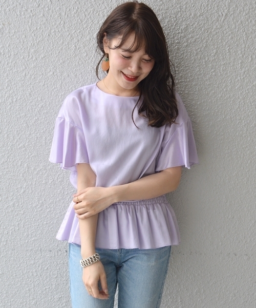 SHIPS for women（シップスフォーウィメン）の「フレアスリーブぺプラムブラウス（シャツ/ブラウス・レディース・ネイビー/ラベンダー/オフホワイト・ONE SIZE）」の3枚目の写真