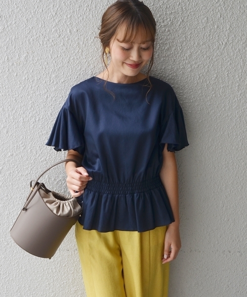 SHIPS for women（シップスフォーウィメン）の「フレアスリーブぺプラムブラウス（シャツ/ブラウス・レディース・ネイビー/ラベンダー/オフホワイト・ONE SIZE）」の2枚目の写真