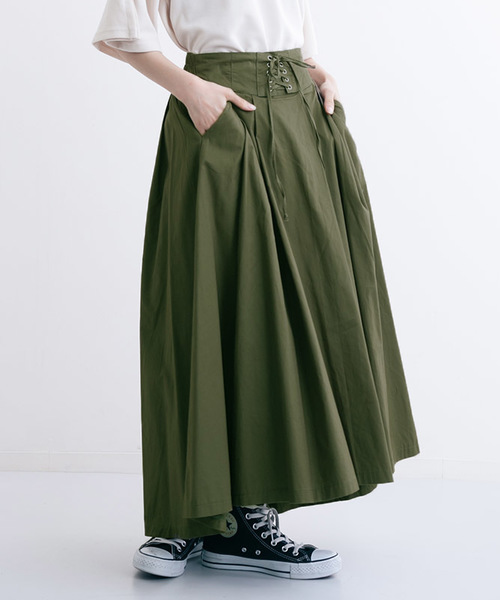 MERLOT（メルロー）の「ウエストスピンドルフレアスカート1173（スカート・レディース・レッド/カーキ/ベージュ/ネイビー・FREE）」の3枚目の写真