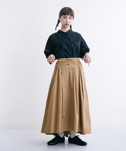 MERLOT（メルロー）の「ウエストスピンドルフレアスカート1173（スカート・レディース・レッド/カーキ/ベージュ/ネイビー・FREE）」の5枚目の写真