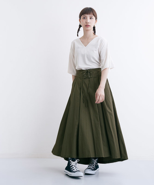 MERLOT（メルロー）の「ウエストスピンドルフレアスカート1173（スカート・レディース・レッド/カーキ/ベージュ/ネイビー・FREE）」の8枚目の写真