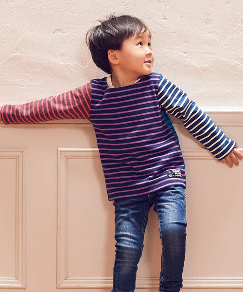 RUGGEDWORKS（ラゲッドワークス）の「クレイジーボーダーボートネックロングTシャツ（Tシャツ/カットソー・キッズ・ネイビー/サックスブルー/ブルー/ダークブルー・80ｃｍ/90cm/110cm/100cm/120cm/130cm/140cm）」の2枚目の写真