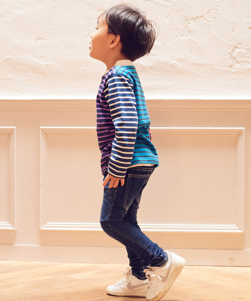 RUGGEDWORKS（ラゲッドワークス）の「クレイジーボーダーボートネックロングTシャツ（Tシャツ/カットソー・キッズ・ネイビー/サックスブルー/ブルー/ダークブルー・80ｃｍ/90cm/110cm/100cm/120cm/130cm/140cm）」の14枚目の写真