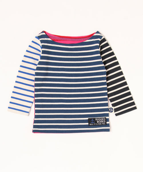 RUGGEDWORKS（ラゲッドワークス）の「クレイジーボーダーボートネックロングTシャツ（Tシャツ/カットソー・キッズ・ネイビー/サックスブルー/ブルー/ダークブルー・80ｃｍ/90cm/110cm/100cm/120cm/130cm/140cm）」の4枚目の写真