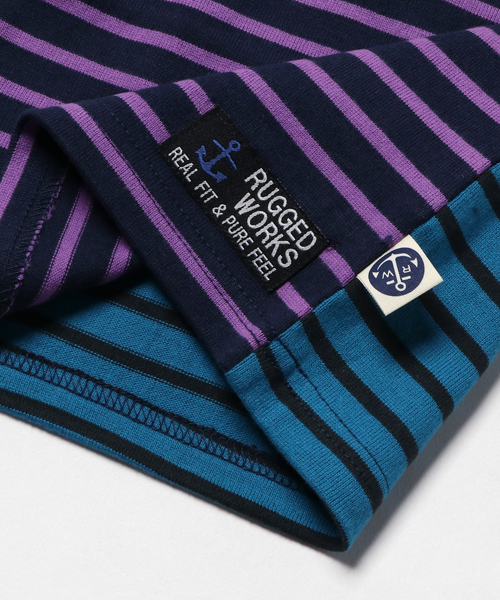 RUGGEDWORKS（ラゲッドワークス）の「クレイジーボーダーボートネックロングTシャツ（Tシャツ/カットソー・キッズ・ネイビー/サックスブルー/ブルー/ダークブルー・80ｃｍ/90cm/110cm/100cm/120cm/130cm/140cm）」の8枚目の写真